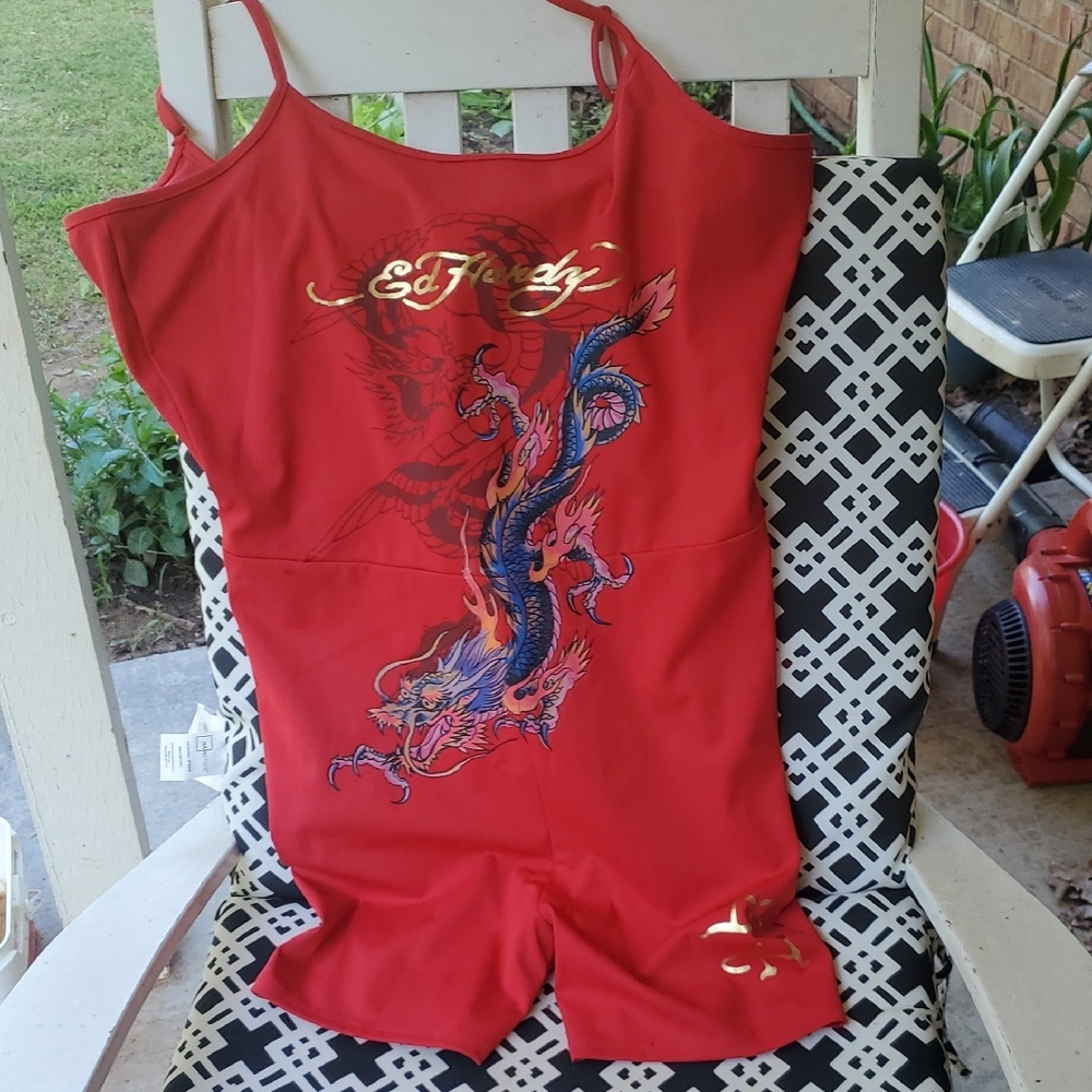 Ed Hardy Red Jumpsuit with Dragon Design